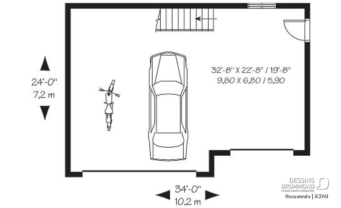 Rez-de-chaussée - Plan de garage triple de style Cape Cod avec rangement boni - Housemate