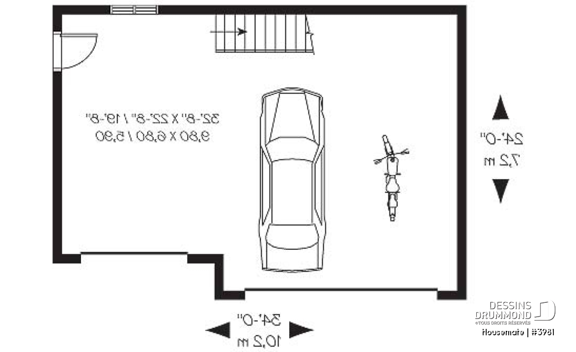 Rez-de-chaussée - Plan de garage triple de style Cape Cod avec rangement boni - Housemate
