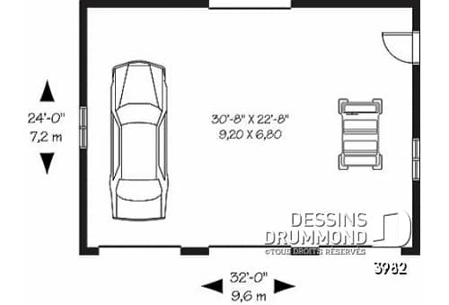 Rez-de-chaussée - Plan de garage triple - Carson
