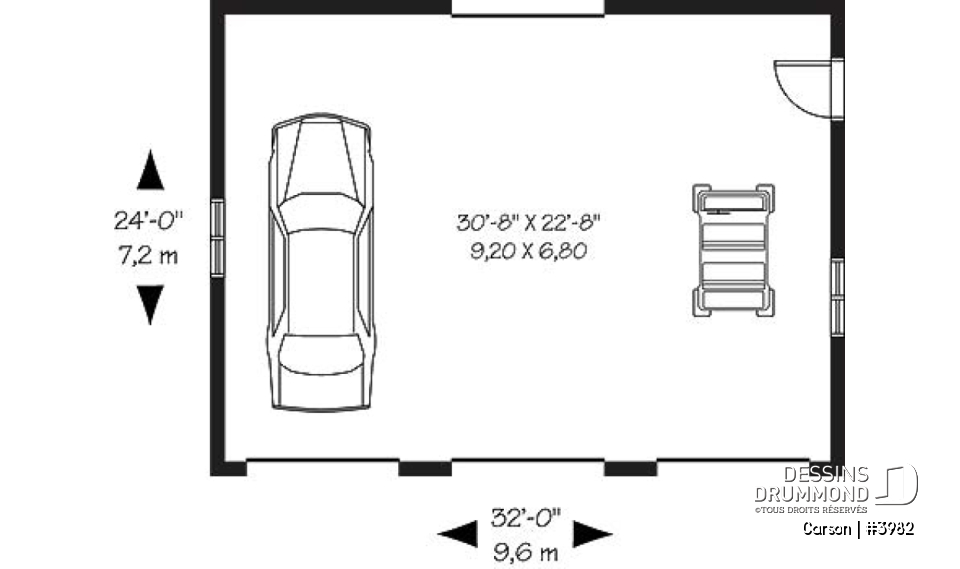 Rez-de-chaussée - Plan de garage triple, pouvant s'harmoniser avec tous les styles de maison - Carson