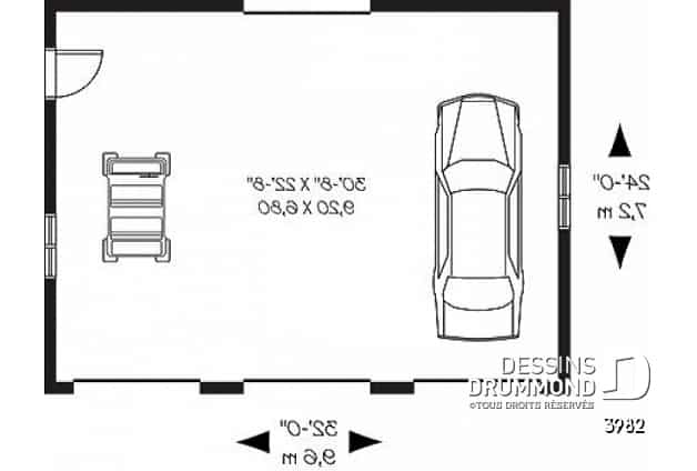 Rez-de-chaussée - Plan de garage triple, pouvant s'harmoniser avec tous les styles de maison - Carson