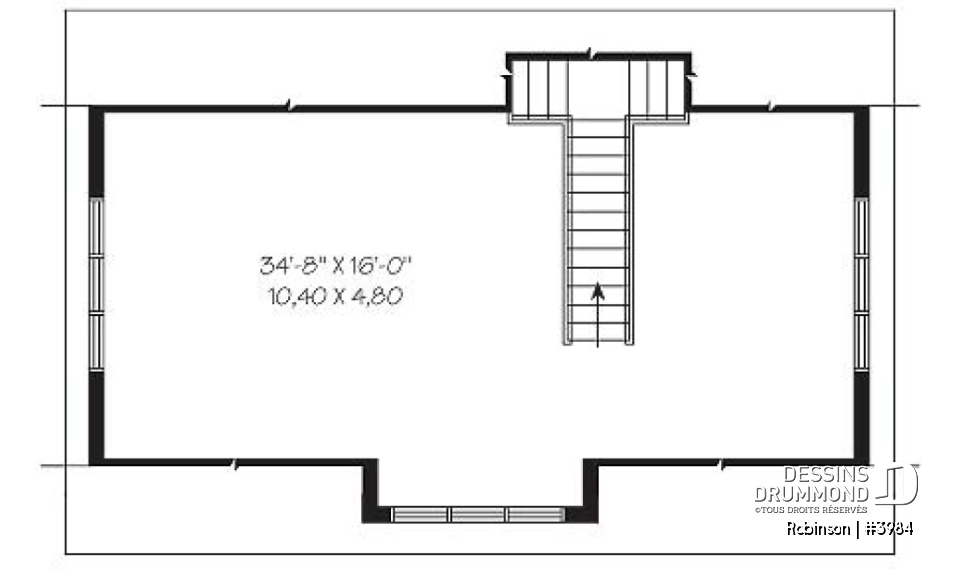 Étage - Plan de garage tiple de style fermette avec espace boni aménageable  - Robinson