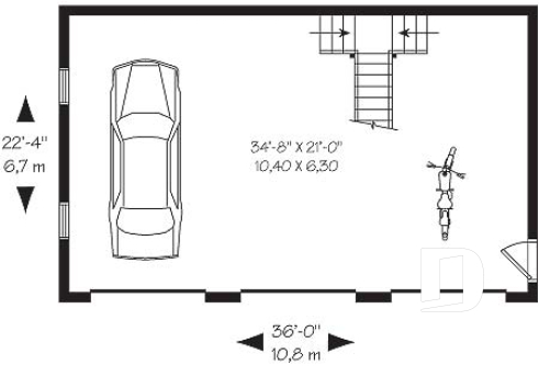 Rez-de-chaussée - Plan de garage tiple de style fermette avec espace boni aménageable  - Robinson