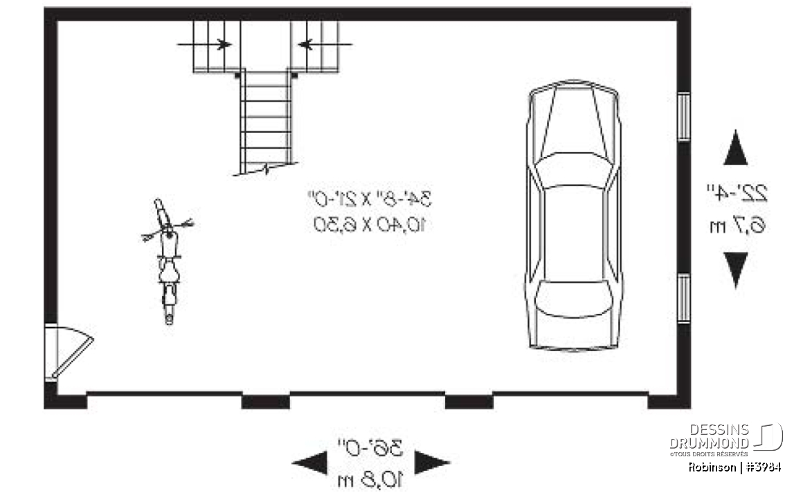 Rez-de-chaussée - Plan de garage tiple de style fermette avec espace boni aménageable  - Robinson