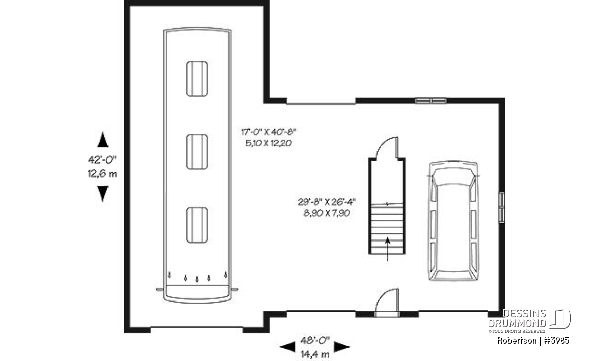Rez-de-chaussée - Plan de garage triple: garage pour véhicule récréatif (VR) et garage double pour 2 autres véhicules - Robertson