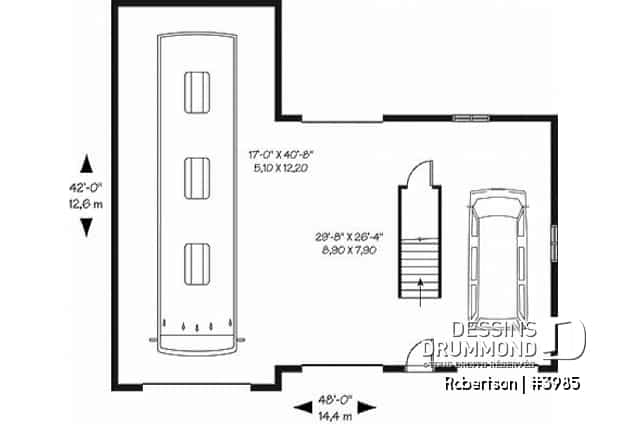 Rez-de-chaussée - Plan de garage triple: garage pour véhicule récréatif (VR) et garage double pour 2 autres véhicules - Robertson