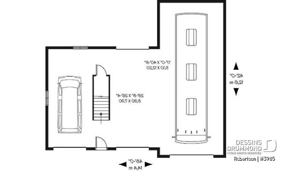 Rez-de-chaussée - Plan de garage triple: garage pour véhicule récréatif (VR) et garage double pour 2 autres véhicules - Robertson