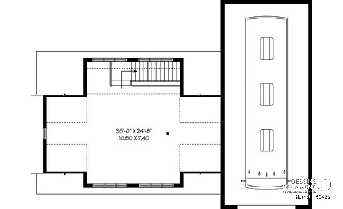 Étage - Plan de garage quadruple à étages avec grand espace pour véhicule récréatif, plan de garage pour VR - Herriot