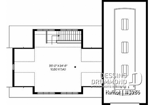 Étage - Plan de garage quadruple à étages avec grand espace pour véhicule récréatif, plan de garage pour VR - Herriot