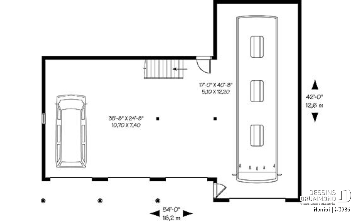 Rez-de-chaussée - Plan de garage quadruple à étages avec grand espace pour véhicule récréatif, plan de garage pour VR - Herriot