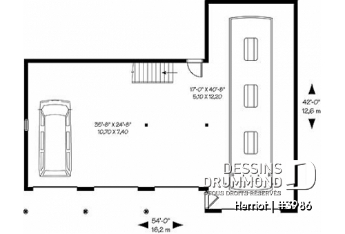 Rez-de-chaussée - Plan de garage quadruple à étages avec grand espace pour véhicule récréatif, plan de garage pour VR - Herriot