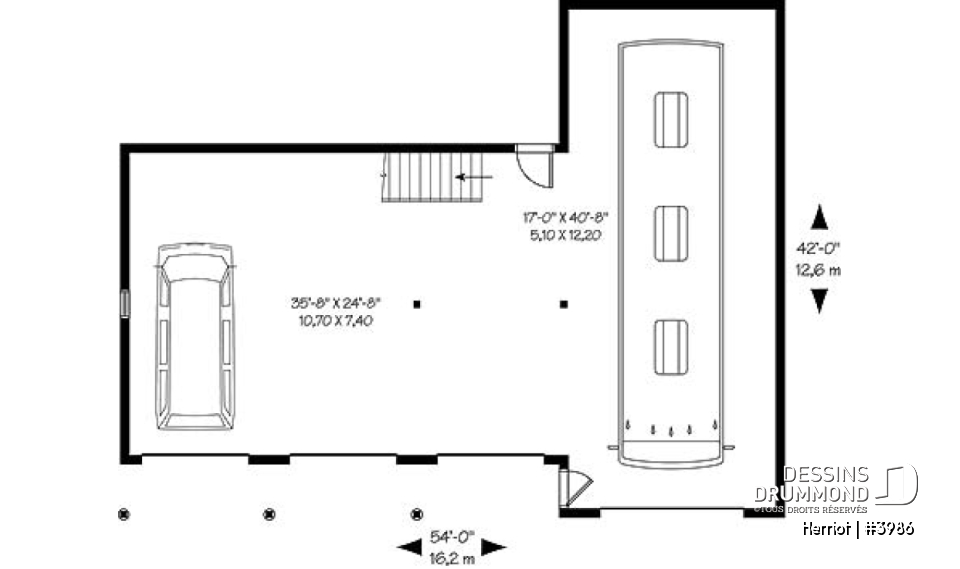 Rez-de-chaussée - Plan de garage quadruple à étages avec grand espace pour véhicule récréatif, plan de garage pour VR - Herriot