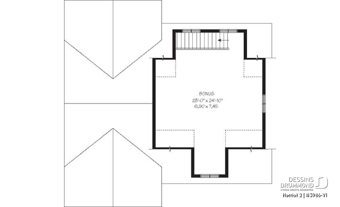 Étage - Plan de garage triple pour voitures et VR véhicule récréatif, avec espace boni à l'étage - Herriot 2