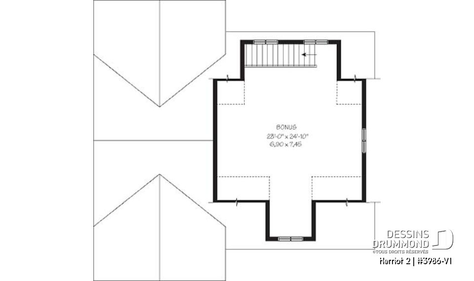 Étage - Plan de garage triple pour voitures et VR véhicule récréatif, avec espace boni à l'étage - Herriot 2