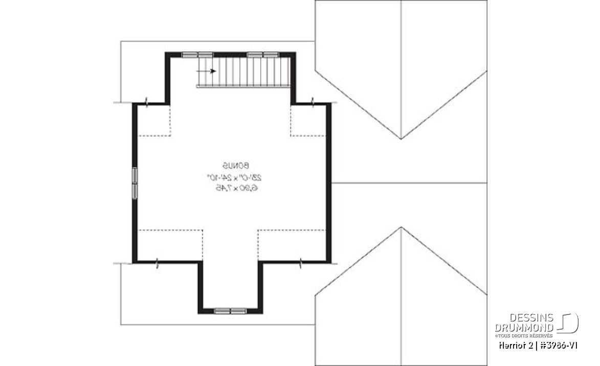 Étage - Plan de garage triple pour voitures et VR véhicule récréatif, avec espace boni à l'étage - Herriot 2