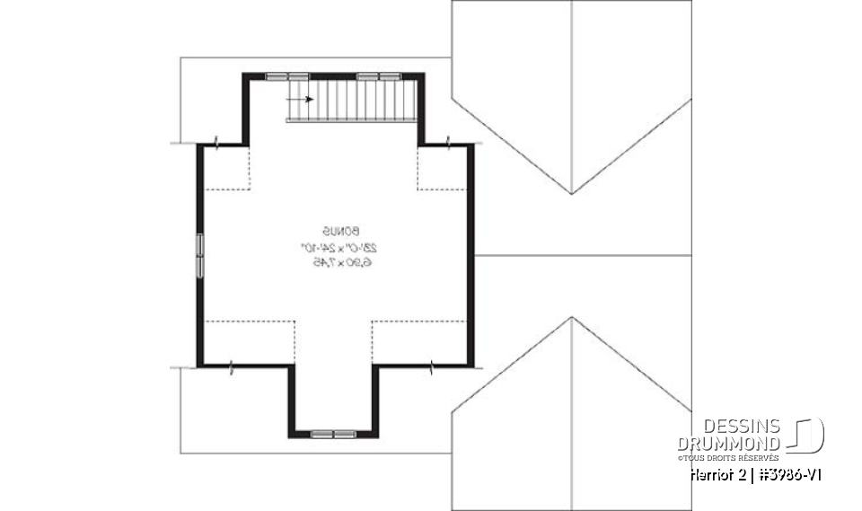Étage - Plan de garage triple pour voitures et VR véhicule récréatif, avec espace boni à l'étage - Herriot 2