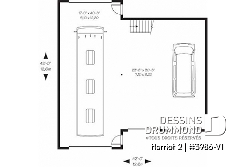 Rez-de-chaussée - Plan de garage triple pour voitures et VR véhicule récréatif, avec espace boni à l'étage - Herriot 2