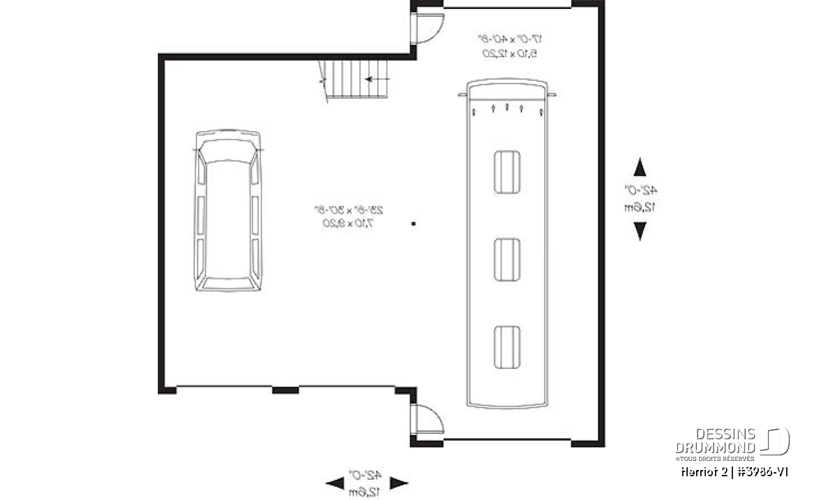 Rez-de-chaussée - Plan de garage triple pour voitures et VR véhicule récréatif, avec espace boni à l'étage - Herriot 2