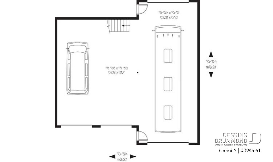 Rez-de-chaussée - Plan de garage triple pour voitures et VR véhicule récréatif, avec espace boni à l'étage - Herriot 2