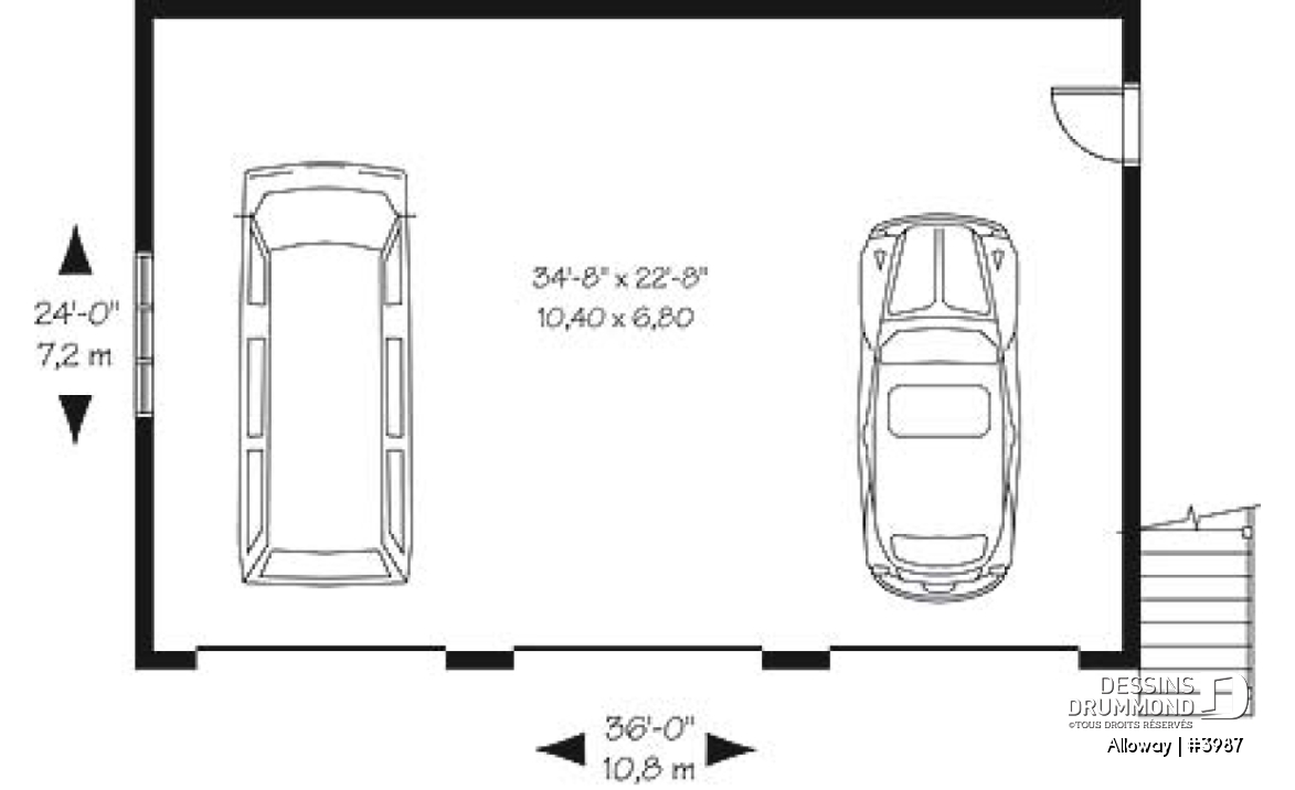Rez-de-chaussée - Plan de garage triple à étages, avec espace boni au deuxième, à aménager - Alloway