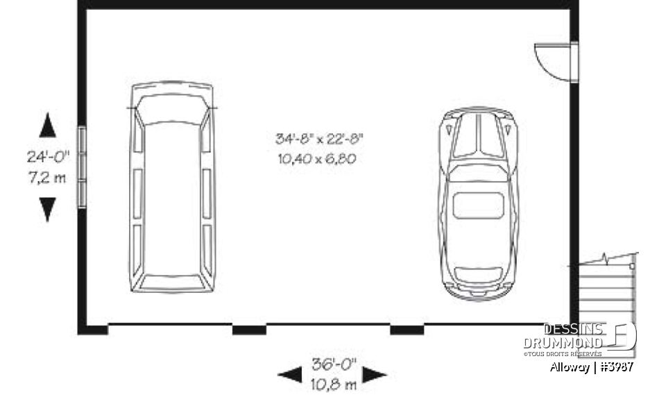 Rez-de-chaussée - Plan de garage triple à étages, avec espace boni au deuxième, à aménager - Alloway