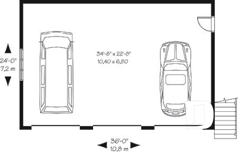 Rez-de-chaussée - Plan de garage triple à étages, avec espace boni au deuxième, à aménager - Alloway
