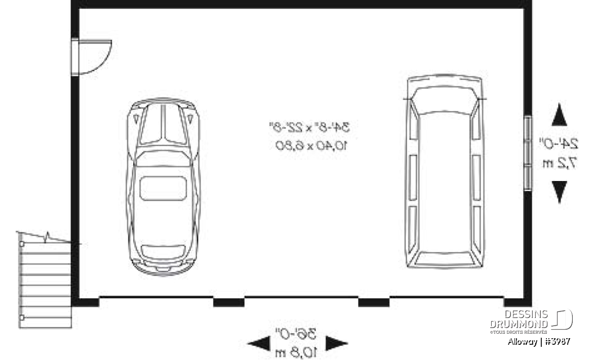 Rez-de-chaussée - Plan de garage triple à étages, avec espace boni au deuxième, à aménager - Alloway