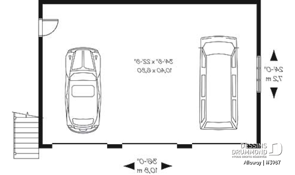 Rez-de-chaussée - Plan de garage triple à étages, avec espace boni au deuxième, à aménager - Alloway