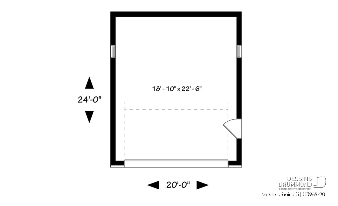 Rez-de-chaussée - Plan de garage pour 2 voiture, une seule porte de garage, accès pratique par porte latérale - Nature Urbaine 3
