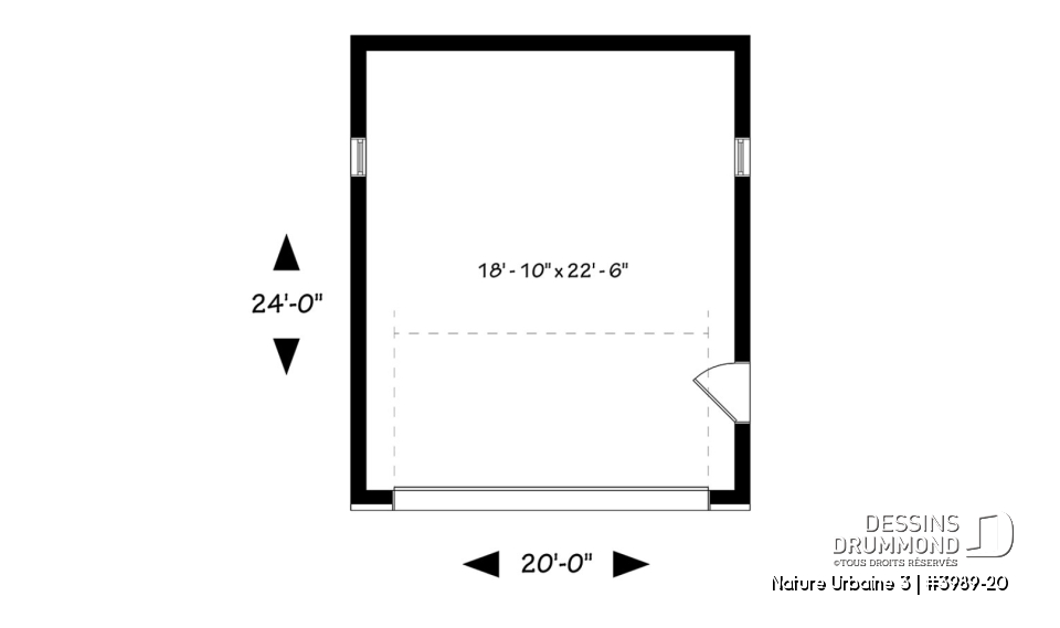 Rez-de-chaussée - Plan de garage pour 2 voiture, une seule porte de garage, accès pratique par porte latérale - Nature Urbaine 3