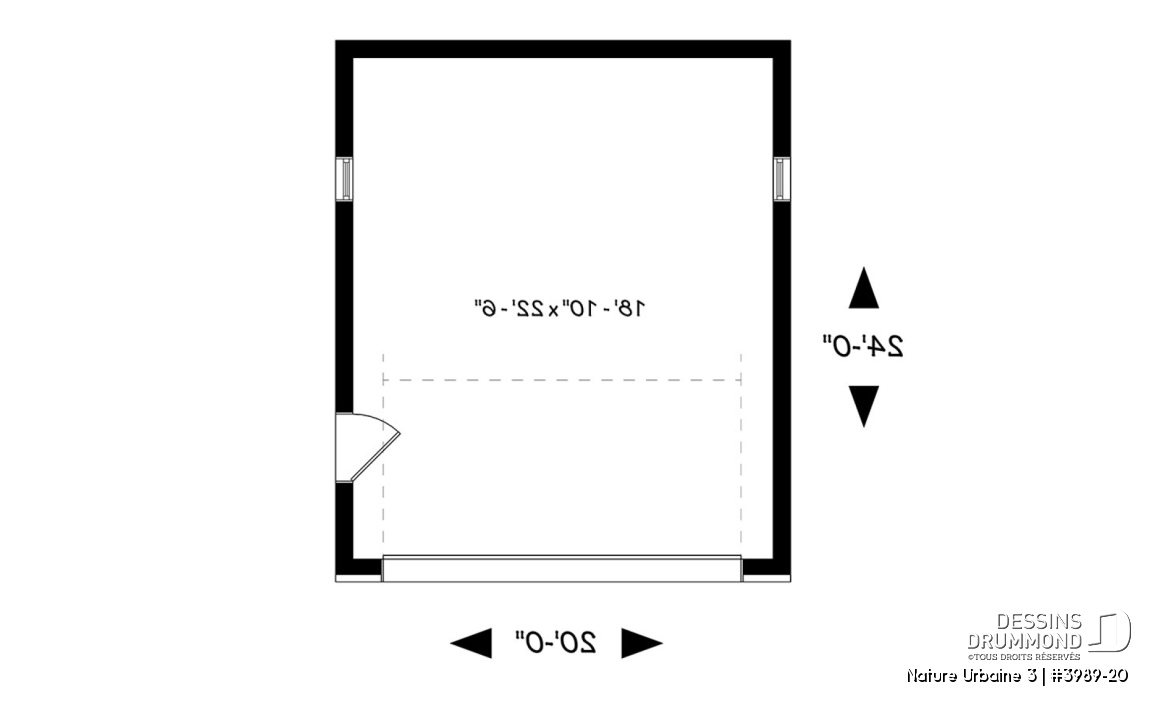 Rez-de-chaussée - Plan de garage pour 2 voiture, une seule porte de garage, accès pratique par porte latérale - Nature Urbaine 3