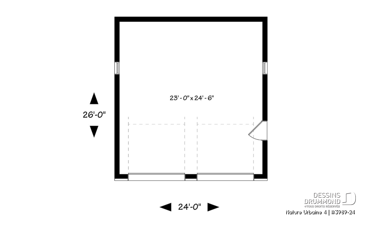 Rez-de-chaussée - Plan de garage pour 2 voitures, avec 2 portes de garage, accès latéral par une porte, 2 fenêtres - Nature Urbaine 4