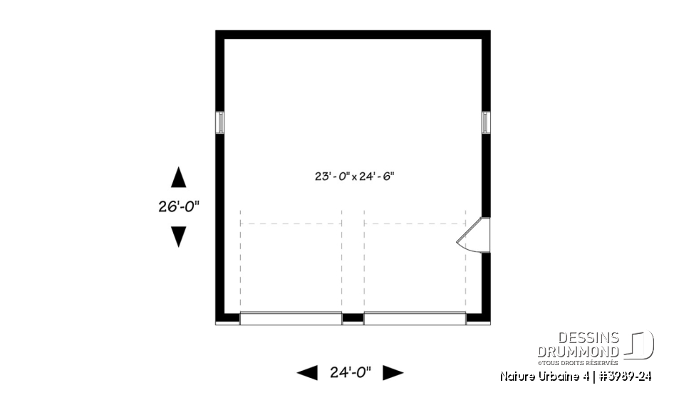 Rez-de-chaussée - Plan de garage pour 2 voitures, avec 2 portes de garage, accès latéral par une porte, 2 fenêtres - Nature Urbaine 4