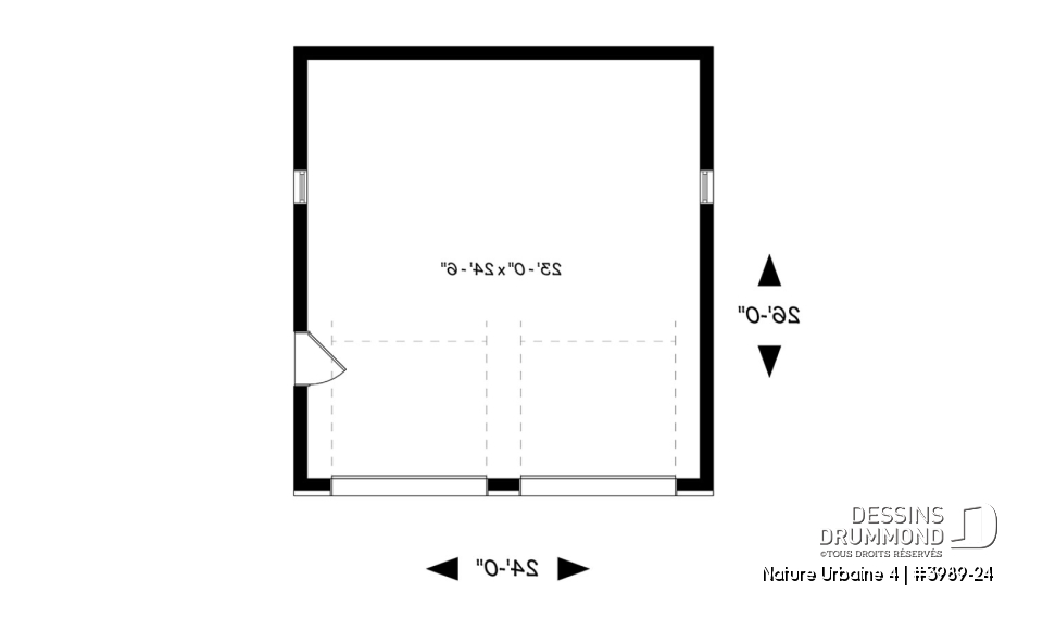 Rez-de-chaussée - Plan de garage pour 2 voitures, avec 2 portes de garage, accès latéral par une porte, 2 fenêtres - Nature Urbaine 4