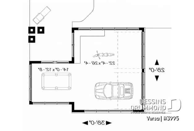 Rez-de-chaussée - Plan de garage 2 autos, coin atelier, secteur versatile pour table de pool, petit bar, plan de garage double - Versa