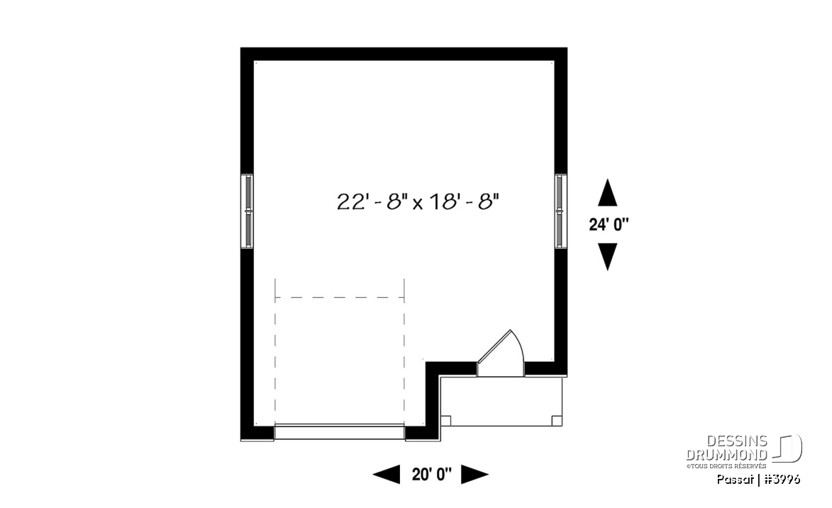 Rez-de-chaussée - Plan de garage simple 20' x 24', plafond 10', style champêtre et farmhouse, rangement optimisé, murs isolés  - Passat