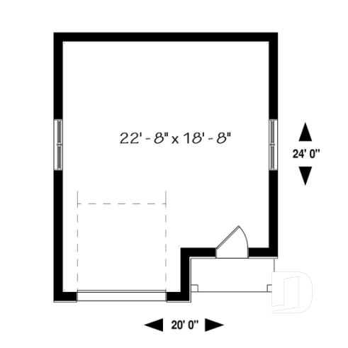 Rez-de-chaussée - Plan de garage une voiture avec espace rangement ou atelier, plafond à 10 pieds, style contemporain. - Passat