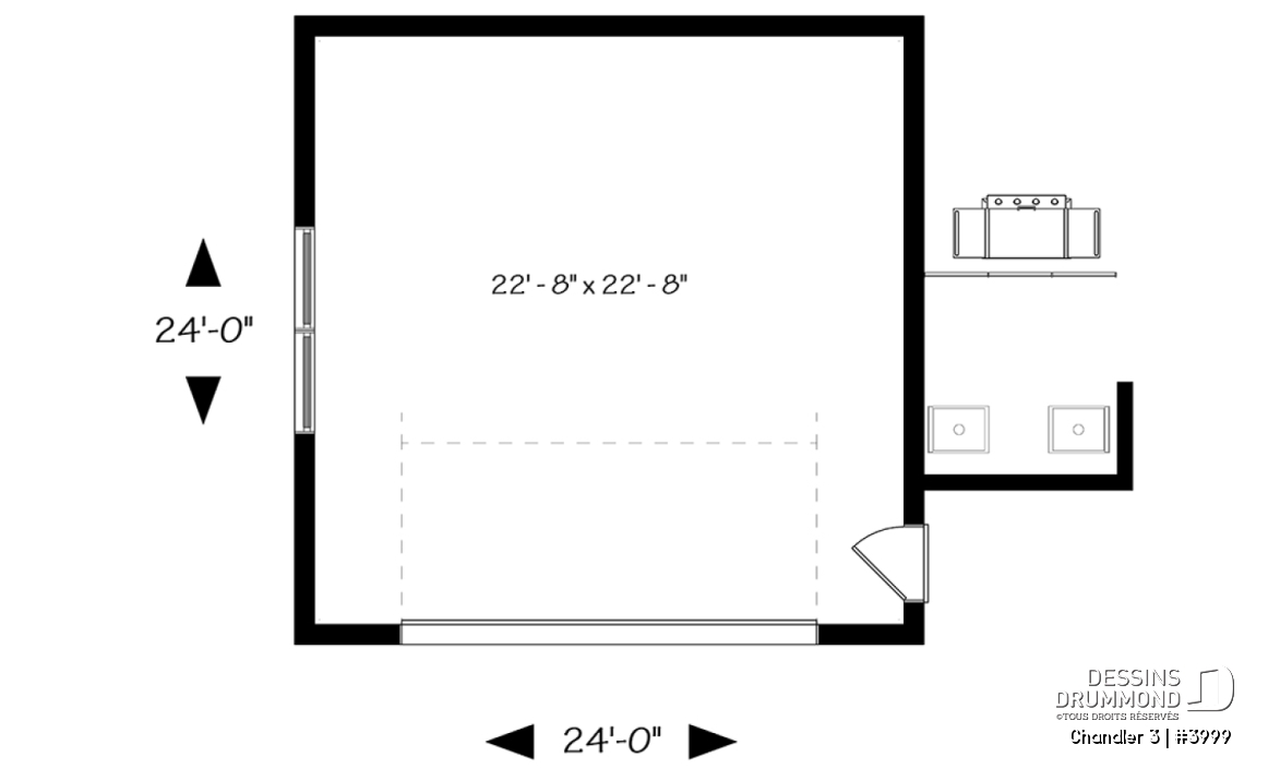Rez-de-chaussée - Plan de garage double, de style moderne, avec secteur abritée pour BBQ et rangement - Chandler 3