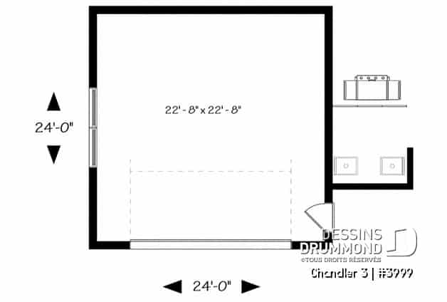 Rez-de-chaussée - Plan de garage double, de style moderne, avec secteur abritée pour BBQ et rangement - Chandler 3