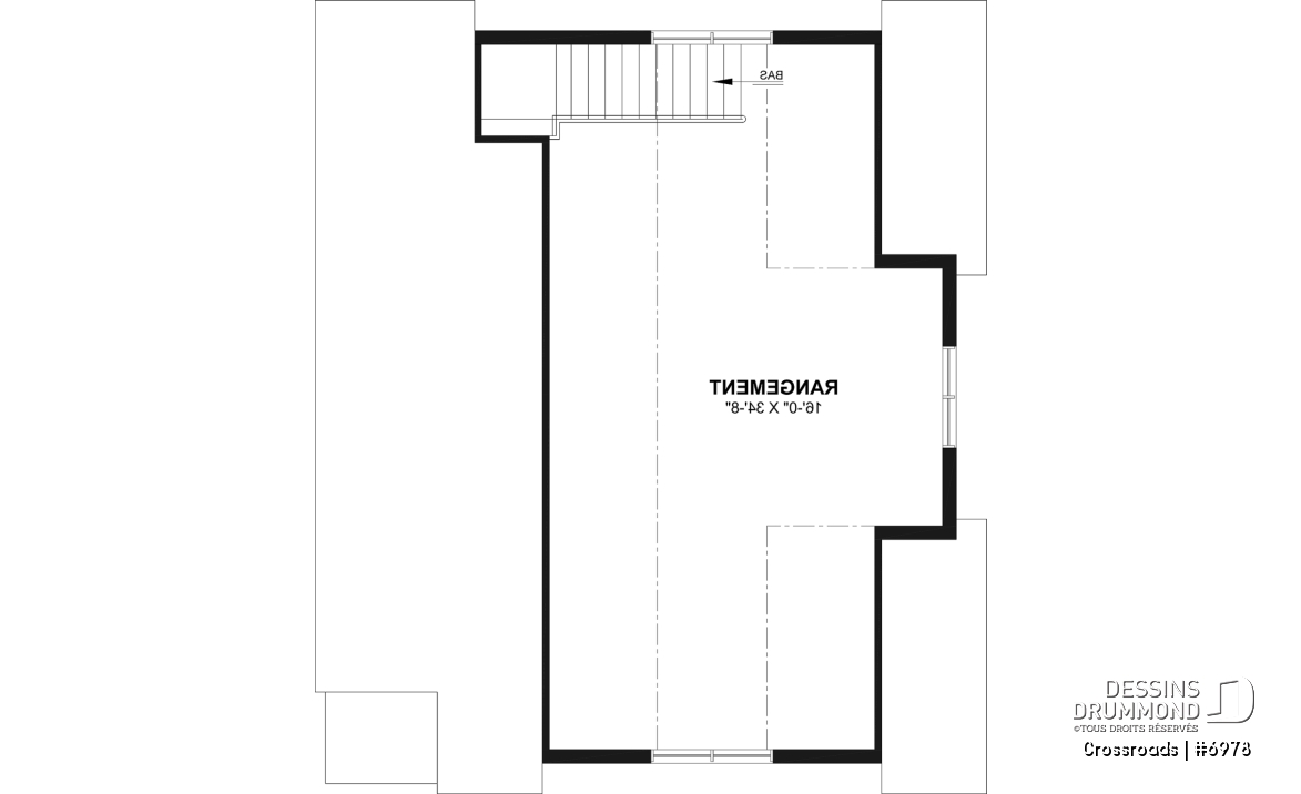 Étage - Plan de garage double style farmhouse avec balcon couvert, vaste rangement à l'étage, et salle d'eau prévue. - Crossroads