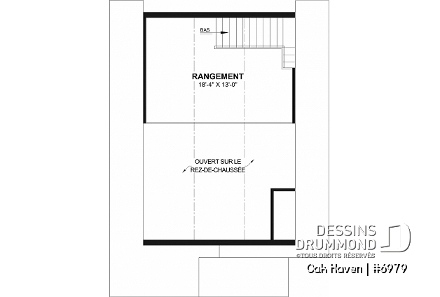 Étage - Modèle de garage deux voitures de style Farmhouse, avec toilette au rdc et rangement à l'étage. - Oak Haven