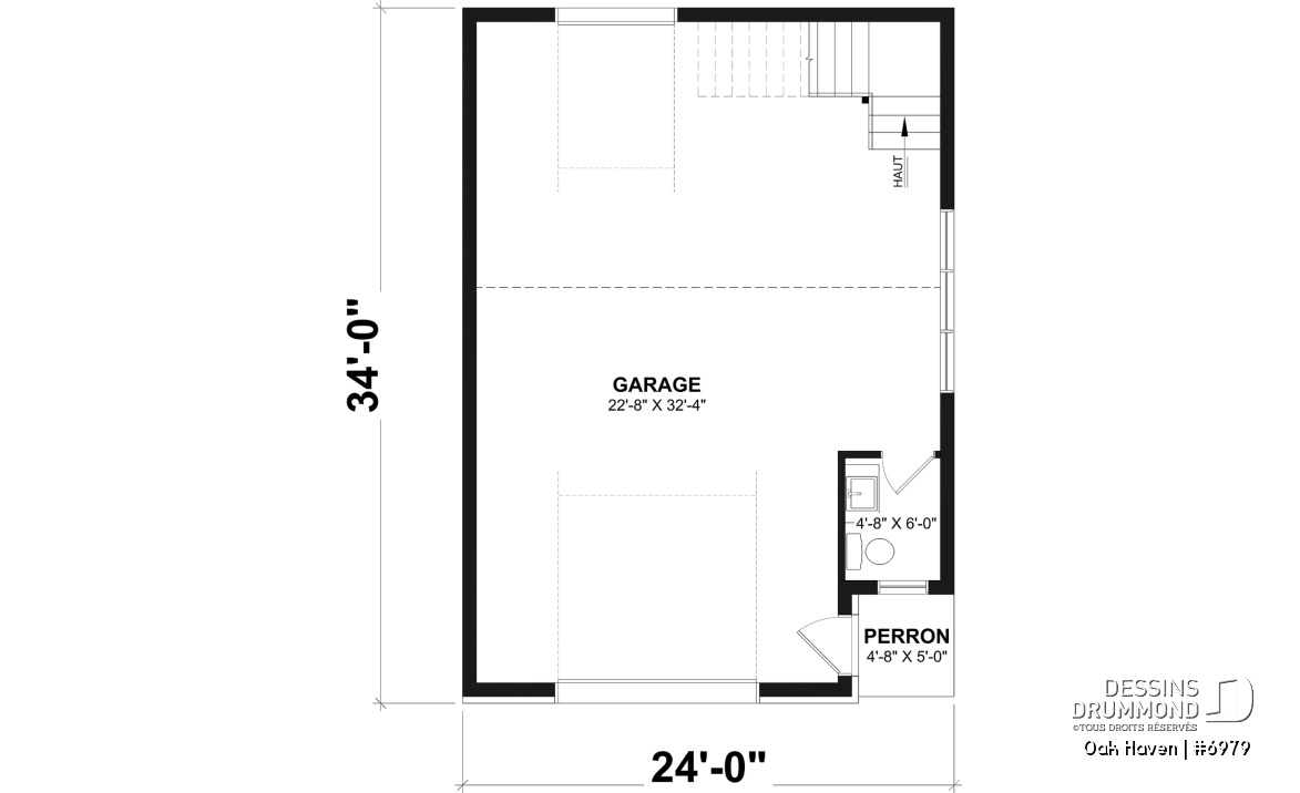 Rez-de-chaussée - Modèle de garage deux voitures de style Farmhouse, avec toilette au rdc et rangement à l'étage. - Oak Haven