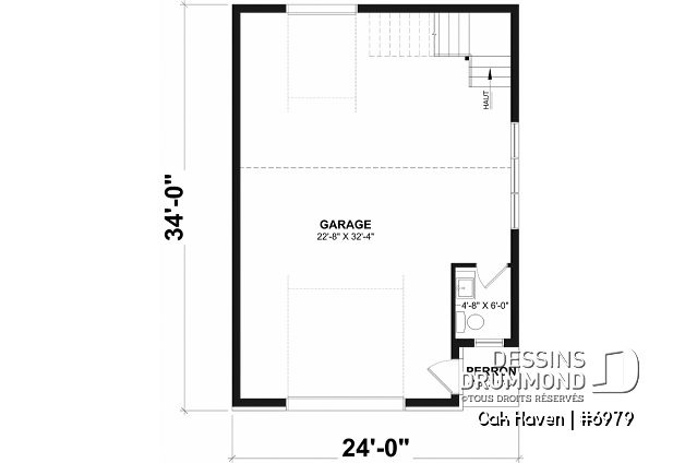 Rez-de-chaussée - Modèle de garage deux voitures de style Farmhouse, avec toilette au rdc et rangement à l'étage. - Oak Haven