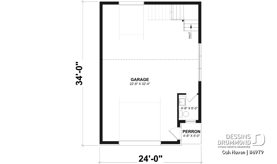 Rez-de-chaussée - Modèle de garage deux voitures de style Farmhouse, avec toilette au rdc et rangement à l'étage. - Oak Haven