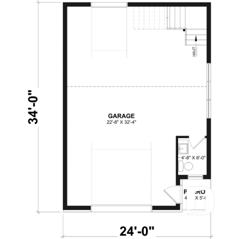 Rez-de-chaussée - Modèle de garage deux voitures de style Farmhouse, avec toilette au rdc et rangement à l'étage. - Oak Haven