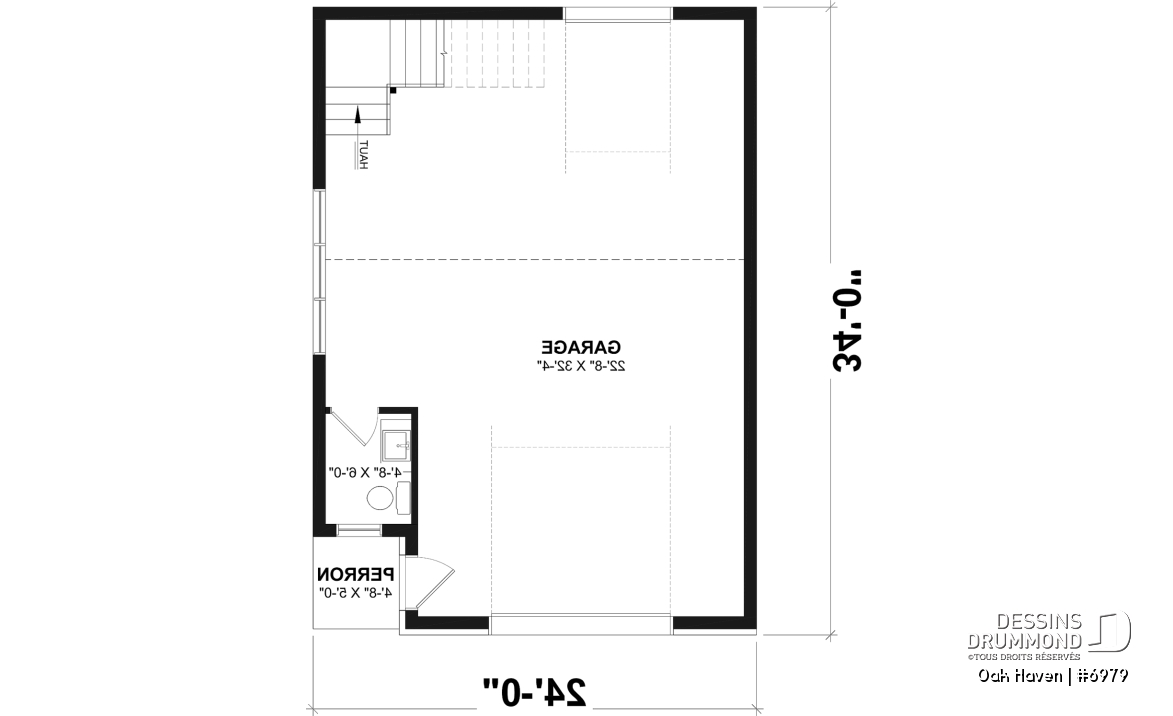 Rez-de-chaussée - Modèle de garage deux voitures de style Farmhouse, avec toilette au rdc et rangement à l'étage. - Oak Haven