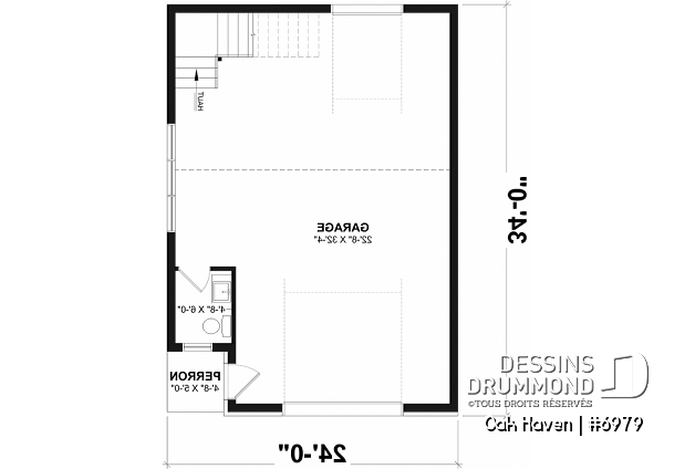 Rez-de-chaussée - Modèle de garage deux voitures de style Farmhouse, avec toilette au rdc et rangement à l'étage. - Oak Haven