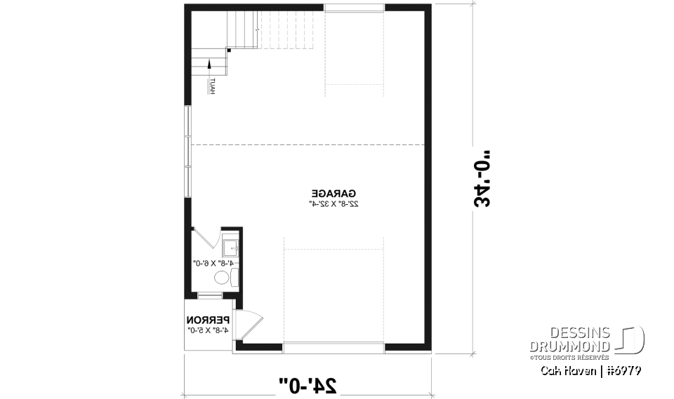 Rez-de-chaussée - Modèle de garage deux voitures de style Farmhouse, avec toilette au rdc et rangement à l'étage. - Oak Haven