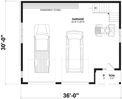 Rez-de-chaussée - Plan de garage double et spacieux avec rangement prévu au rez-de-chaussée et à l'étage - Harley