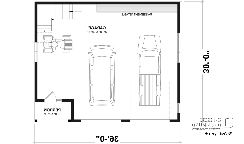 Rez-de-chaussée - Plan de garage double et spacieux avec rangement prévu au rez-de-chaussée et à l'étage - Harley